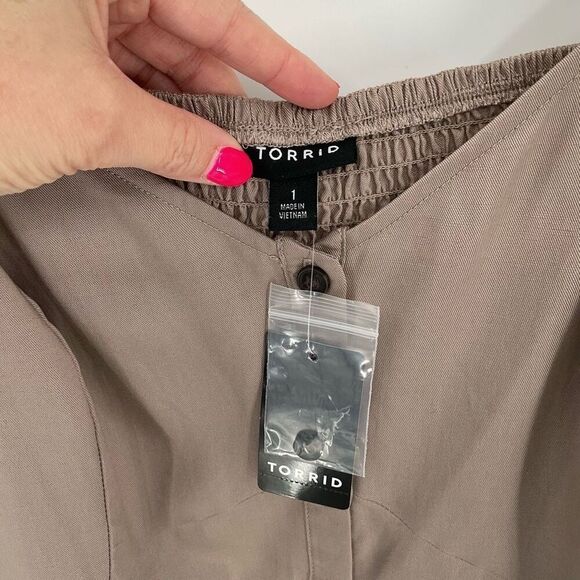 Torrid Mini Linen Button Up Fit Waist Sleeveless Dress Natural Beige Women 1X - Picture 4 of 9